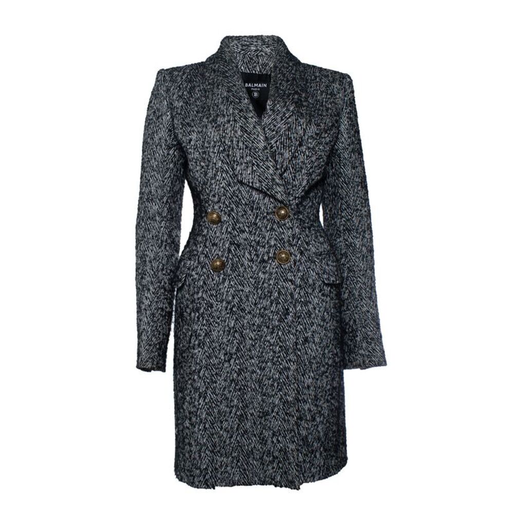 Balmain, black and white wool coat